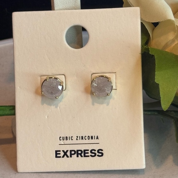 EXPRESS Gold Tone Princess Cut Sparkling Stud Earrings - Picture 2 of 6